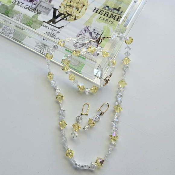 Elegant Clear and Yellow Crystal Necklace Bracelet and Earring Set - Picture 6 of 6